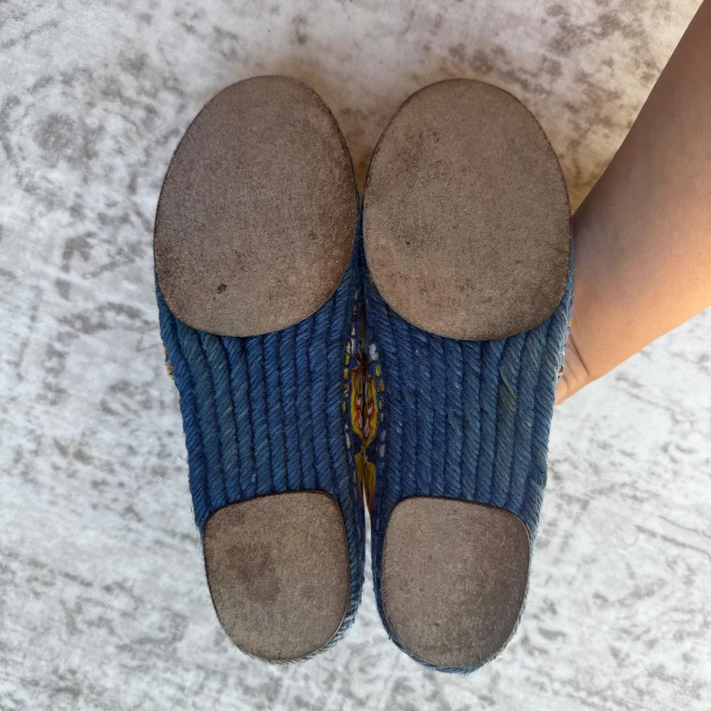 Dolce & Gabbana Majolica Print Espadrilles Blue Jute Flats Size 36 US Size 6